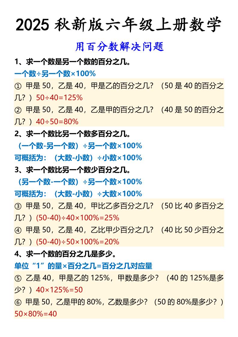 【2025秋新版】六年级上册数学用百分数解决问题-迦哆网创社