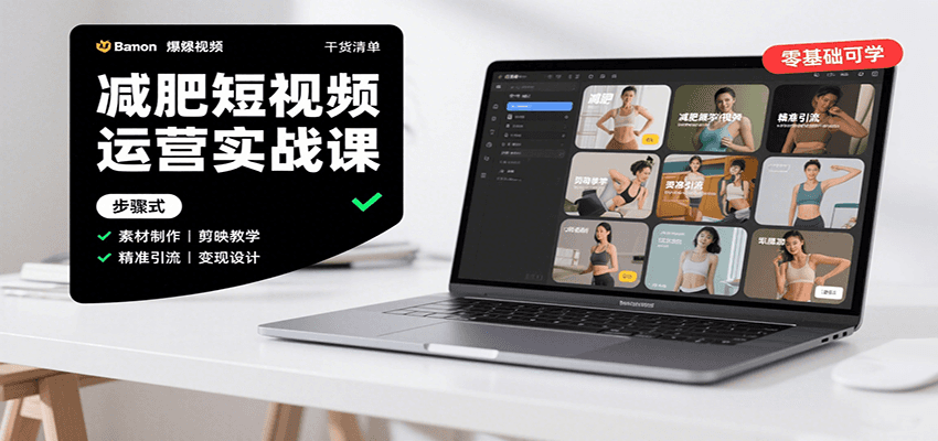 减肥短视频运营实战课：含素材制作、剪映教学，讲精准引流、变现设计与内容模板技巧-迦哆网创社
