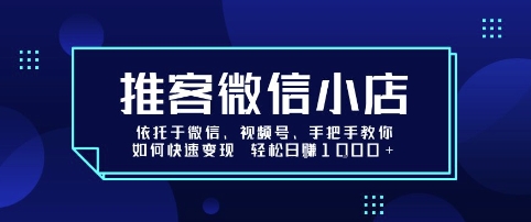 推客微信小店依托于微信、视频号，手把手教你如何快速变现 轻松日入1k+【揭秘】-迦哆网创社