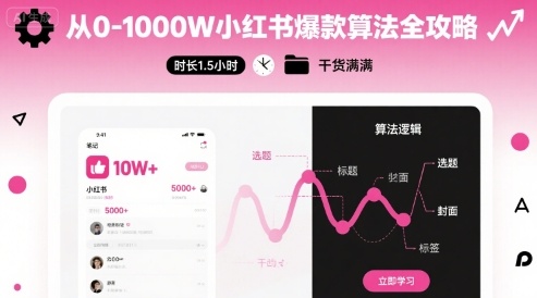 从0-1000W小红书爆款算法全攻略，时长1.5小时，干货满满-迦哆网创社