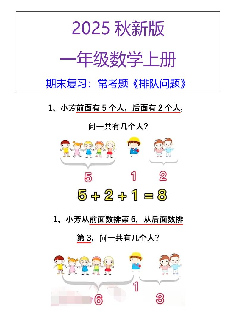 【2025秋新版】一年级数学上册期末复习：常考题《排队问题》-迦哆网创社