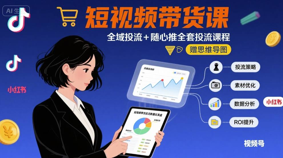 最新短视频带货课，全域投流+随心推全套投流课程+思维导图-迦哆网创社