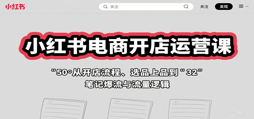 小红书电商开店运营课：从开店流程、选品上品到笔记爆流与流量逻辑-迦哆网创社