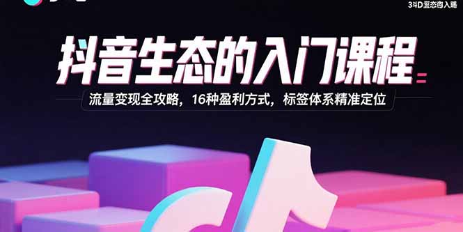 抖音生态的入门课程：流量变现全攻略，16种盈利方式，标签体系精准定位-迦哆网创社