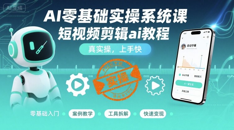 AI零基础实操系统课，短视频剪辑ai教程，真实操，上手快-迦哆网创社
