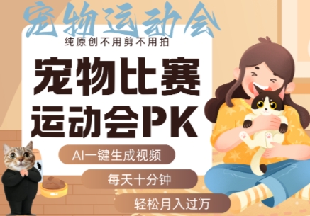 AI一键生成宠物比赛运动会PK视频，纯原创不用剪不用拍，每天十分钟，轻松月入过1W+-迦哆网创社