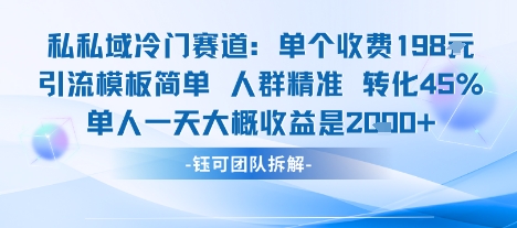 私域冷门赛道单个收费198米引流模板简单人群精准 45%的转化率单人一天大概收益多张-迦哆网创社