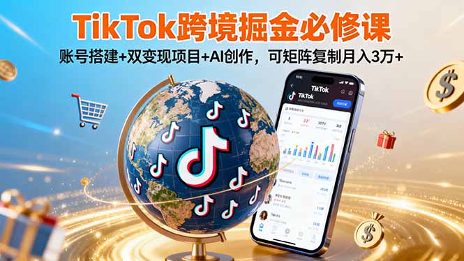 TikTo跨境掘金必修课，账号搭建+双变现项目+AI创作，可矩阵复制月入3万+-迦哆网创社