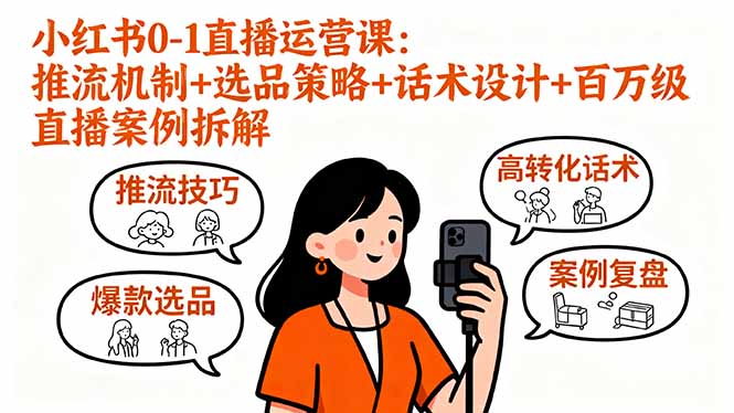 小红书0-1直播运营课：推流机制+选品策略+话术设计+百万级直播案例拆解-迦哆网创社