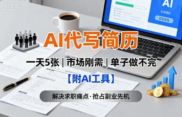 AI代写简历，一天5张，今年找工作难，市场刚需，单子做不完【附AI工具】-迦哆网创社