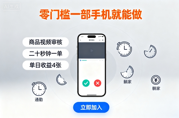 零门槛一部手机就能做，商品视频审核，通勤躺家碎片时间都能做，二十秒钟一单，单日收益4张【揭秘】-迦哆网创社