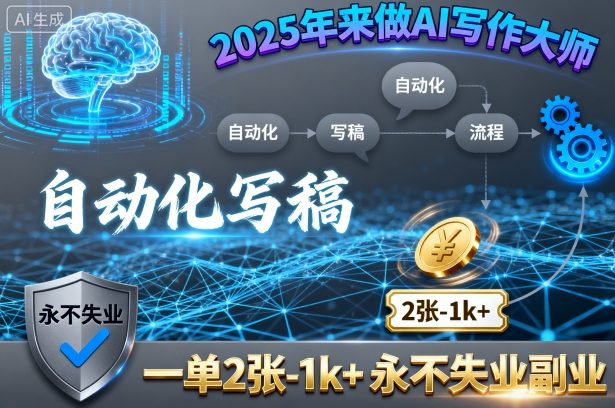 2025年来做AI写作大师，自动化写稿，一单2张-1k+，永不失业副业-迦哆网创社