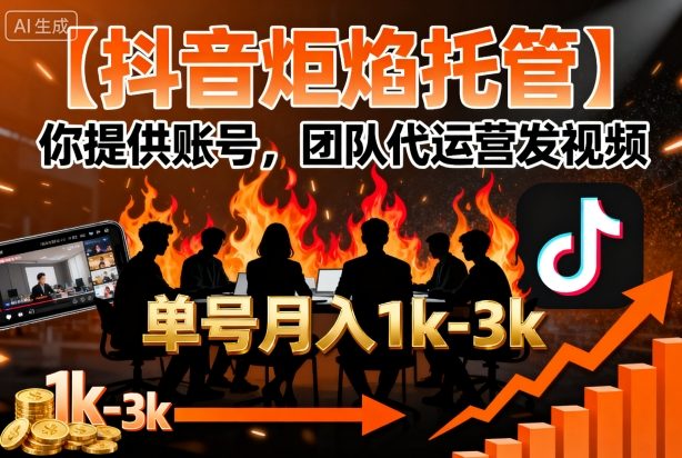 【抖音炬焰托管】你提供账号，团队代运营发视频，单号月入1k+【揭秘】-迦哆网创社