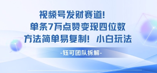 视频号发财赛道单条7W点赞变现四位数方法简单易复制小白玩法-迦哆网创社