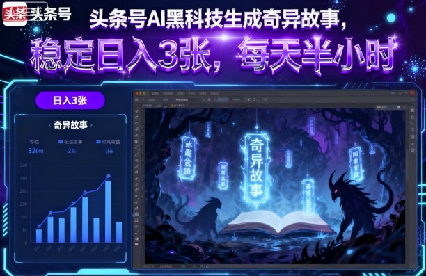 头条号AI黑科技生成奇异故事，稳定日入3张，每天半小时-迦哆网创社