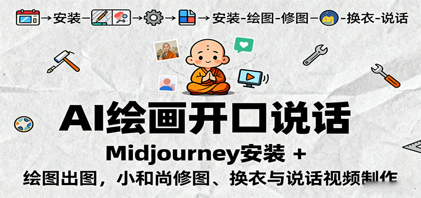 AI绘画开口说话，Midjourney安装 + 绘图出图，小和尚修图、换衣与说话视频制作-迦哆网创社