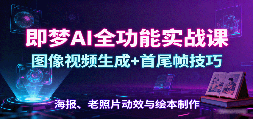 即梦AI全功能实战课：图像视频生成+首尾帧技巧，海报、老照片动效与绘本制作-迦哆网创社