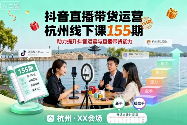 抖音直播带货运营杭州线下课155期，助力提升抖音运营与直播带货能力-迦哆网创社