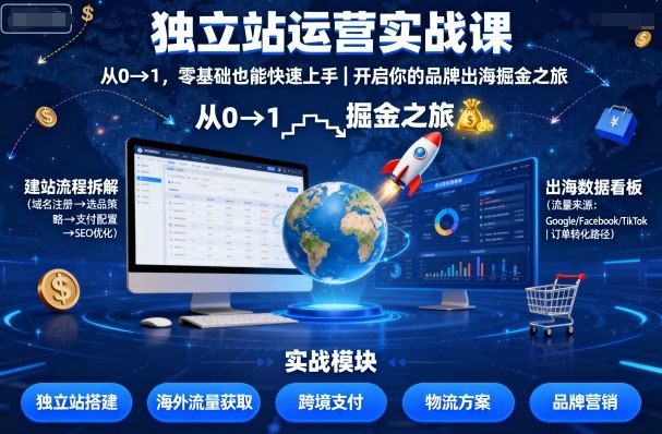 独立站运营实战课，​从0到1，零基础也能快速上手，开启你的品牌出海掘金之旅-迦哆网创社