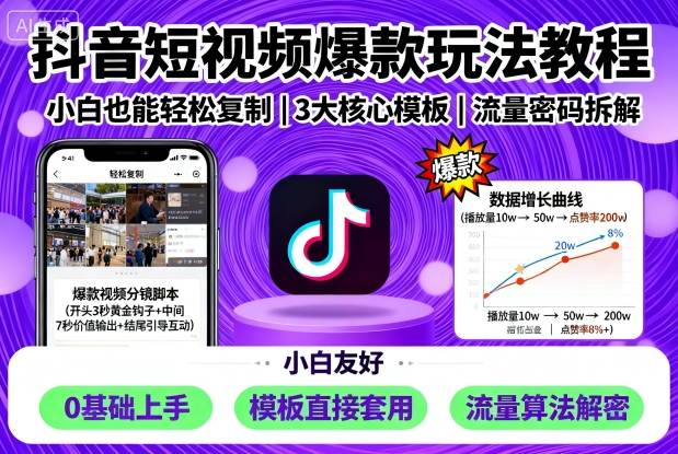 抖音短视频爆款玩法教程，小白也能轻松复制-迦哆网创社