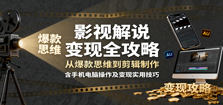 影视解说变现全攻略：从爆款思维到剪辑制作，含手机电脑操作及变现实用技巧-迦哆网创社