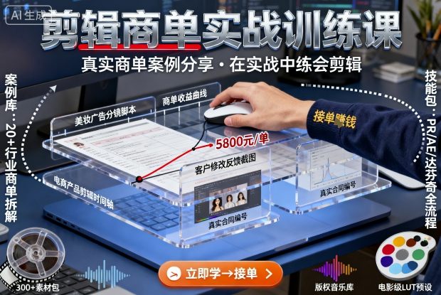 剪辑商单实战训练课，真实商单案例分享，在实战中练会剪辑-迦哆网创社