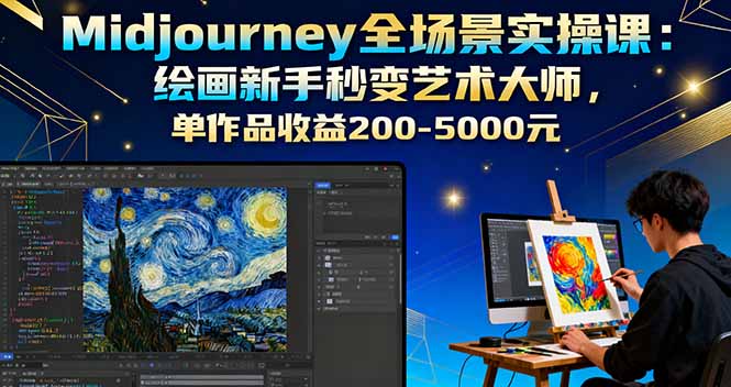 Midjourney全场景实操课：绘画新手秒变艺术大师，单作品收益200-5000元-迦哆网创社