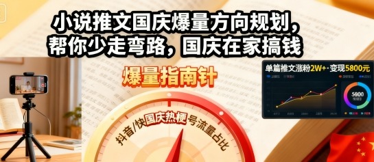 小说推文国庆爆量方向规划，帮你少走弯路，国庆在家搞钱-迦哆网创社