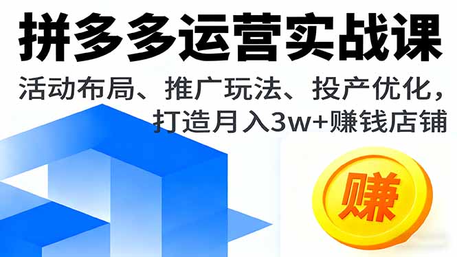 拼多多运营实战课，活动布局、推广玩法、投产优化，打造月入3w+赚钱店铺-迦哆网创社