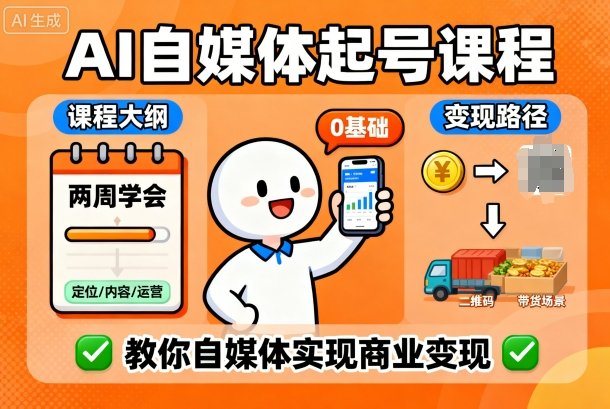 AI自媒体起号课程，0基础小白两周学会，教你自媒体实现商业变现-迦哆网创社