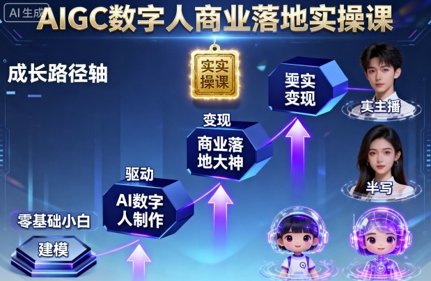 AIGC数字人商业落地实操课，从零基础小白到AI数字人大神-迦哆网创社