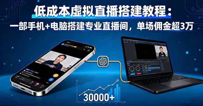 低成本虚拟直播搭建教程：一部手机+电脑搭建专业直播间，单场佣金超3万-迦哆网创社