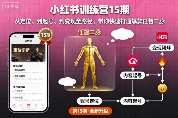 小红书训练营15期，从定位、到起号、到变现全路径，带你快速打通爆款任督二脉-迦哆网创社