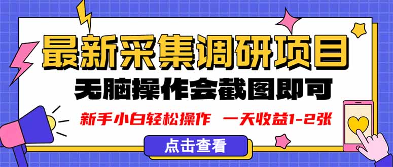 新版采集调研项目,截图上传即可,无脑操作,日收益1-2张-迦哆网创社