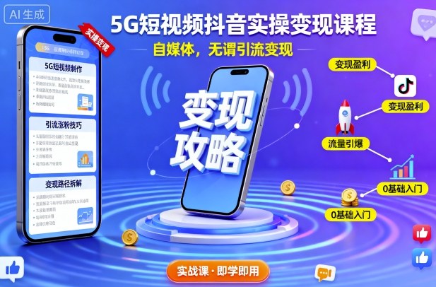 5G短视频抖音实操变现课程，自媒体，无谓引流变现-迦哆网创社
