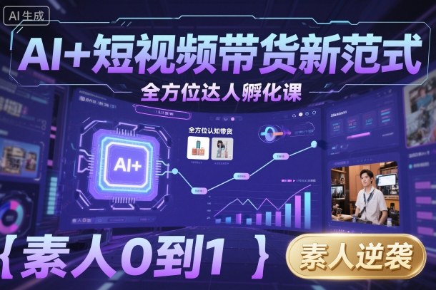 AI+短视频带货新范式全方位达人孵化课，素人也可以从0到1，全方位认知短视频带货-迦哆网创社
