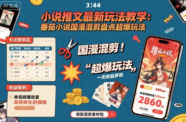 小说推文最新玩法教学，番茄小说国漫混剪盘点超爆玩法，全程干货，一天收益多张-迦哆网创社