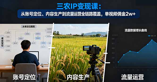 三农IP变现课：从账号定位、内容生产到流量运营全链路覆盖，单视频佣金2w+-迦哆网创社
