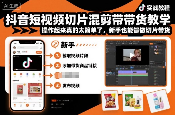 抖音短视频切片混剪带货教学,操作起来真的太简单了,新手也能做切片带货-迦哆网创社