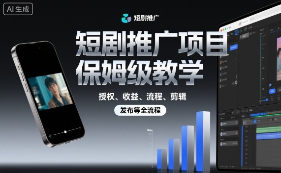 短剧推广项目保姆级教学，授权、收益、流程、剪辑，发布等全流程-迦哆网创社