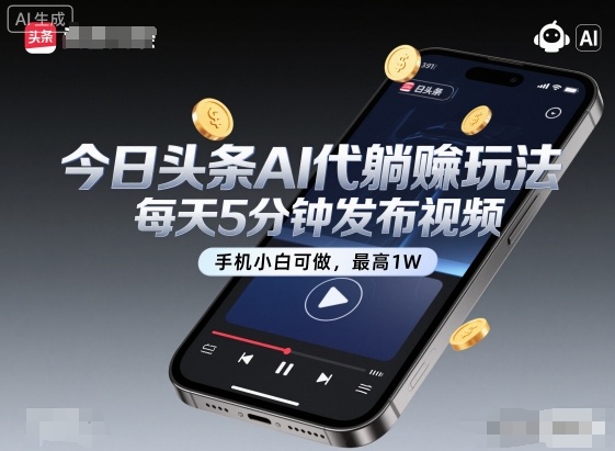 今日头条AI代躺賺玩法，每天5分钟发布视频，手机小白可做，最高1W+【揭秘】-迦哆网创社