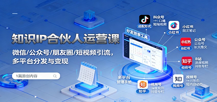 知识IP合伙人运营课：微信/公众号/朋友圈/短视频引流，多平台分发与变现-迦哆网创社