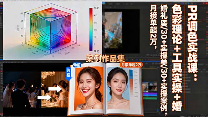 PR调色实战课：色彩理论+工具实操+婚礼医美/30+实操案例，月接单超2万-迦哆网创社