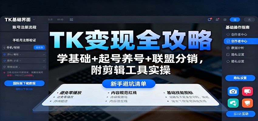 TK变现全攻略：学基础+起号养号+联盟分销，附剪辑工具实操-迦哆网创社