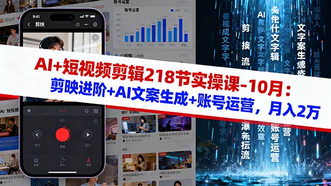 AI+短视频剪辑218节实操课-10月：剪映进阶+AI文案生成+账号运营，月入2万-迦哆网创社