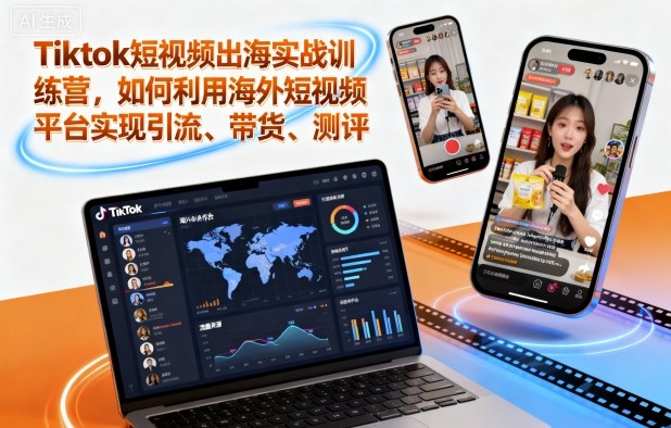 Tiktok短视频出海实战训练营，如何利用海外短视频平台实现引流、带货、测评-迦哆网创社