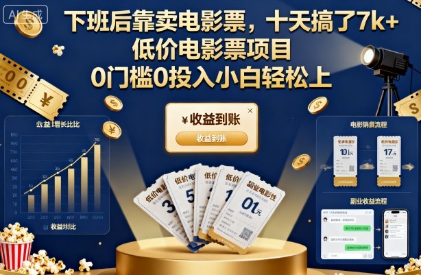 下班后靠卖电影票，十天搞了7k+，低价电影票项目，0门槛0投入小白轻松上手【揭秘】-迦哆网创社