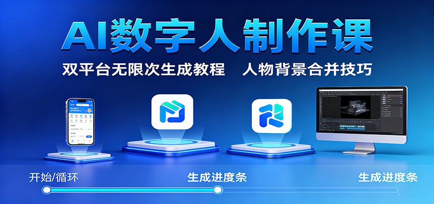 AI数字人制作课：双平台无限次生成教程，人物背景合并技巧-迦哆网创社