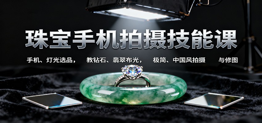 珠宝手机拍摄技能课:手机、 灯光选品，教钻石、翡翠布光，极简、中国风拍摄与修图-迦哆网创社