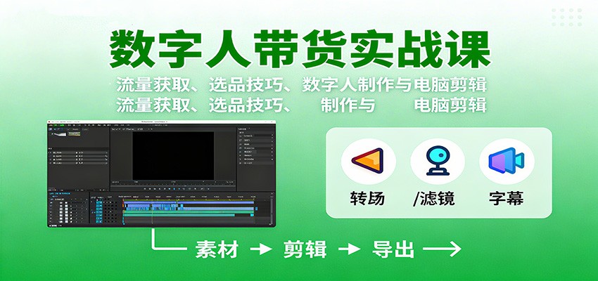 数字人变现实战课：流量获取、选品技巧、数字人制作与电脑剪辑-迦哆网创社